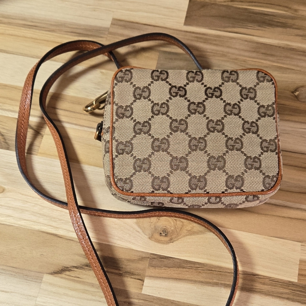 Gucci Beige and Brown Mini Monogram Crossbody Bag